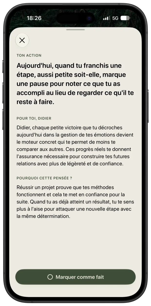 La séance « Mon action » du coach : Ton action, Pour toi, Pourquoi cette pensée