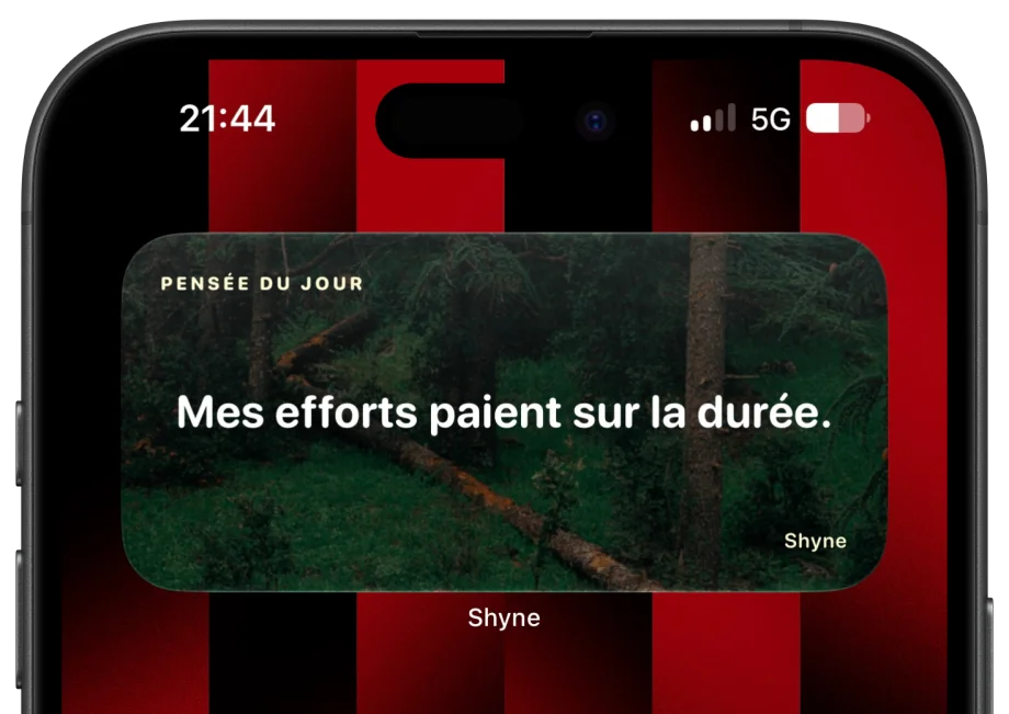 Le widget Shyne sur l’écran d’accueil d’un iPhone, affichant la pensée du jour